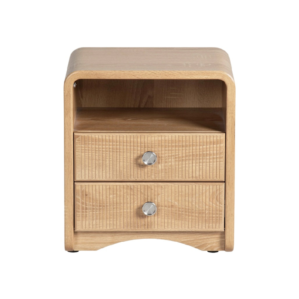 Modern Wooden Nightstand with Two Drawers and Open Shelf