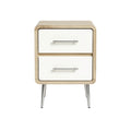 Modern Wooden Nightstand with Two Drawers and Metal Legs
